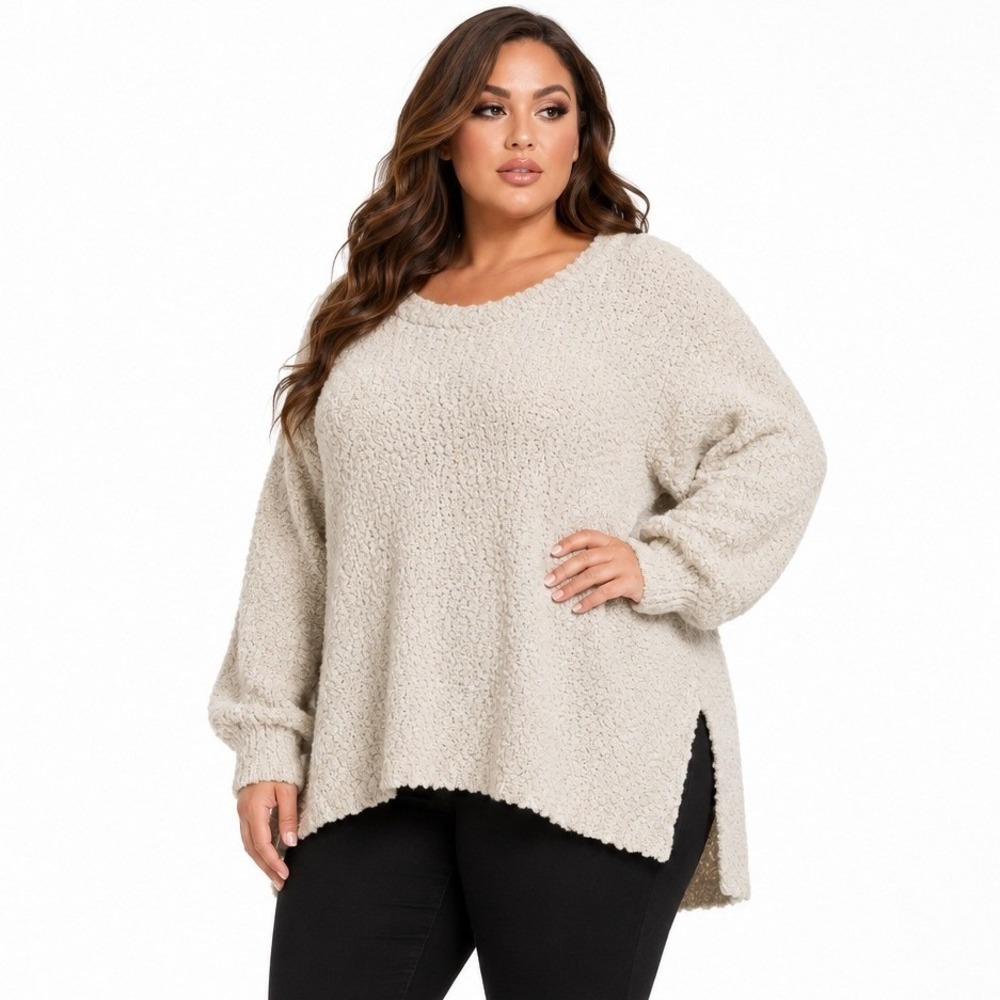 Bobeau Manon Popcorn Pullover Sweater Off-White Cream Plus Size 3X Textured Knit